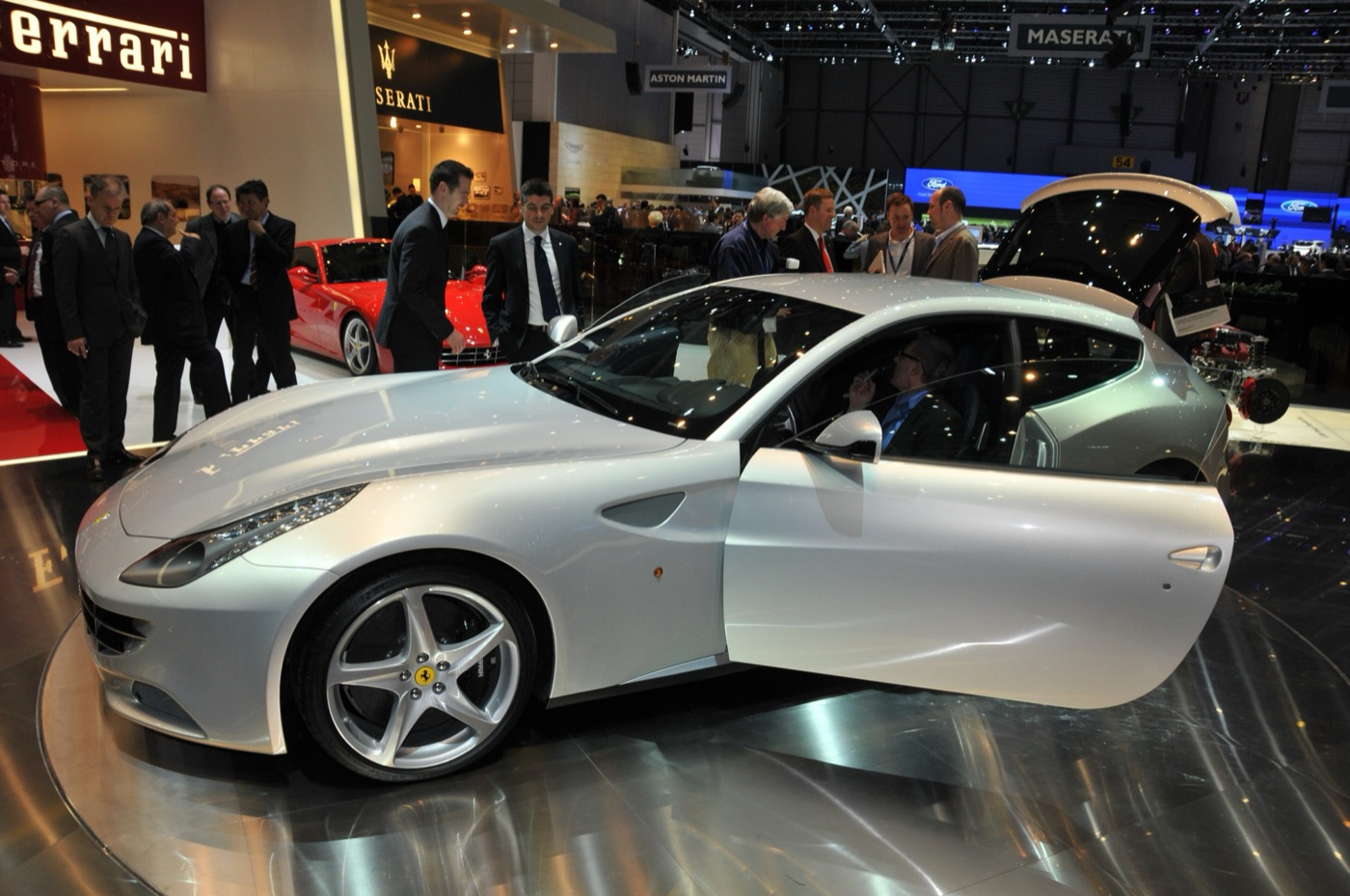 Silver Ferrari FF with its driver