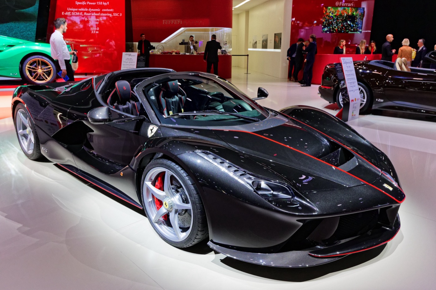 Black LaFerrari Aperta with red pinstripes and no roof on Ferrari