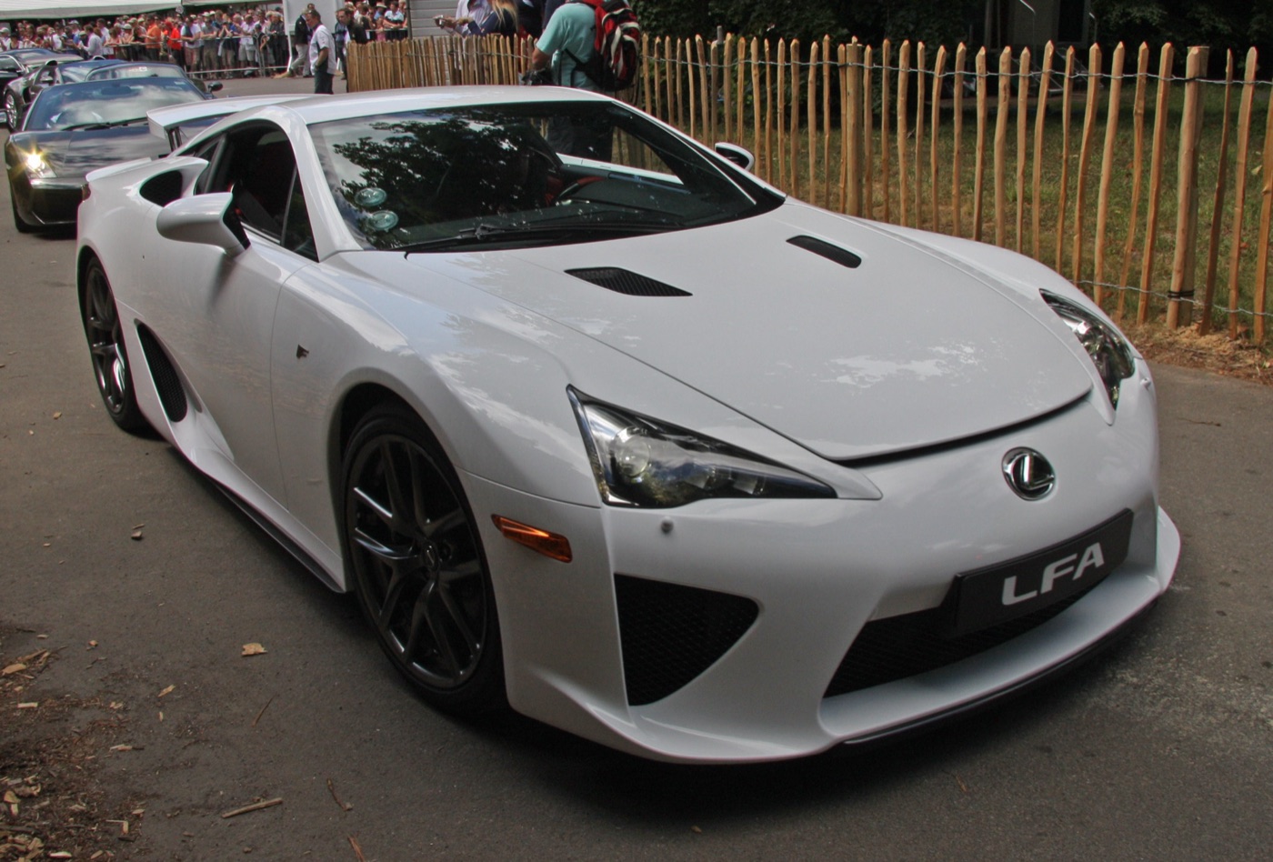 White Lexus LFA with black wheels in the paddock at the Goodwood Festival of Speed