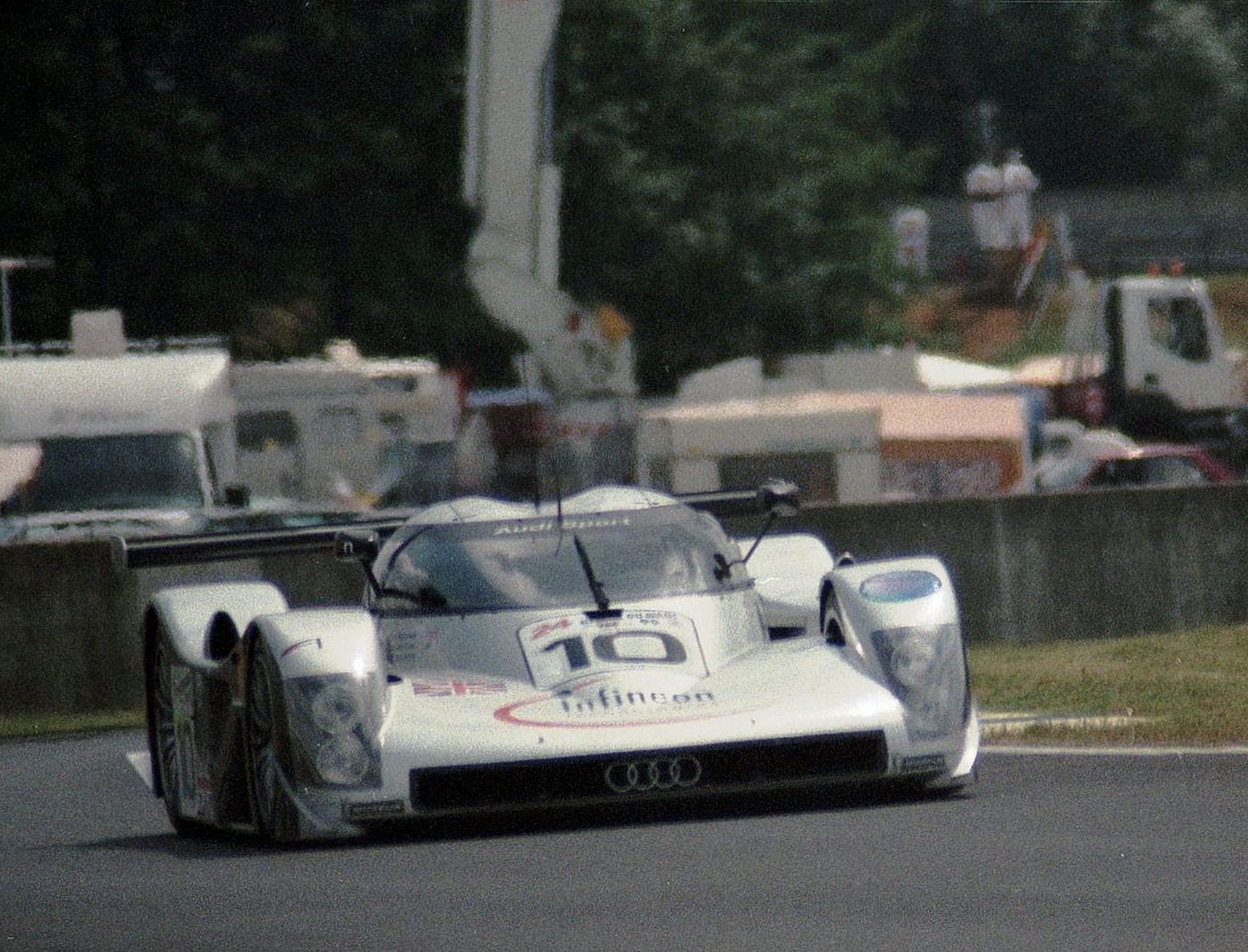 White Audi R8C coupé number 10 on track at Le Mans