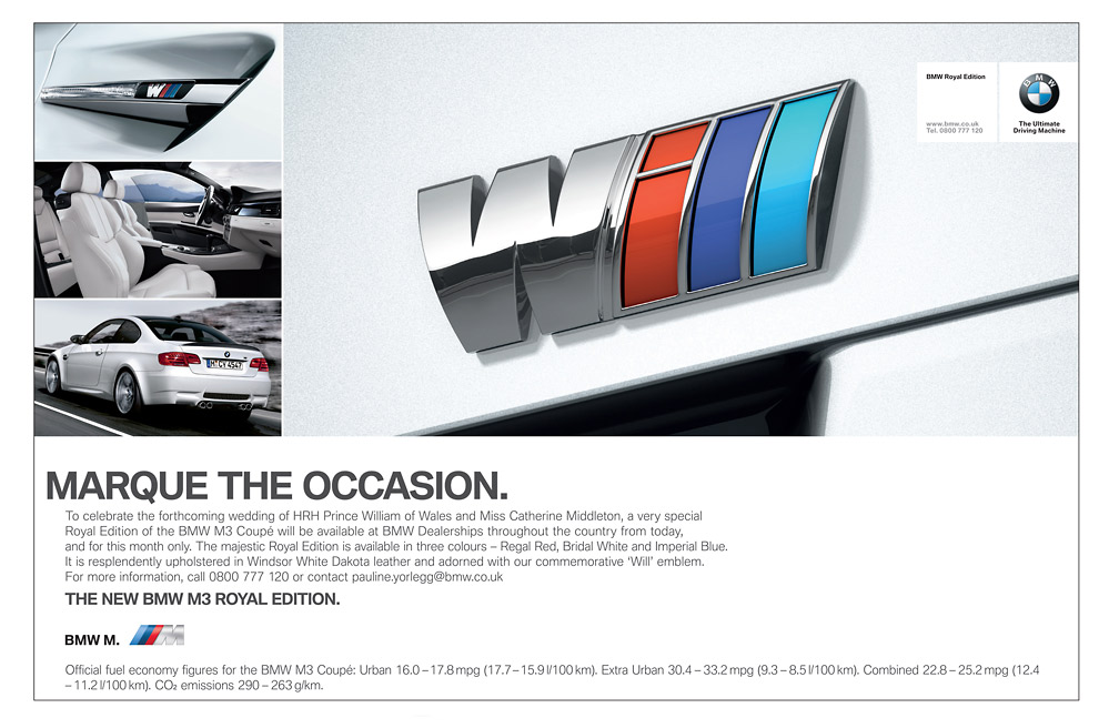 BMW reveals New M3 Royal Edition to commemorate Will & Kate's Big Day