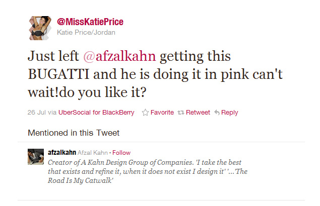 Katie Price paints her Bugatti Veyron pink, meanwhile Ettore turns in his grave..